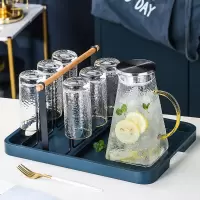 家庭轻奢水杯杯具套装家用烘焙精灵客厅玻璃水具喝水杯子茶壶整套带托盘 轻奢玻璃水具9件套[253]配送6勺子