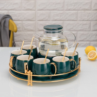 祖母绿水具陶瓷套装水壶家用烘焙精灵客厅耐热水杯水壶咖啡茶具套装 玻璃茶壶加大金圆盘