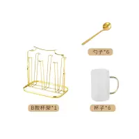高颜值北欧轻奢水具装套家用烘焙精灵客厅玻璃冷水壶水杯茶杯带托盘6只装 锤目纹(6杯子配莫兰迪杯架)