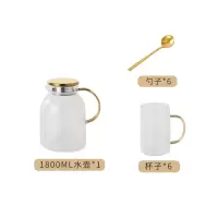 高颜值北欧轻奢水具装套家用烘焙精灵客厅玻璃冷水壶水杯茶杯带托盘6只装 锤目纹(一壶6杯)送勺