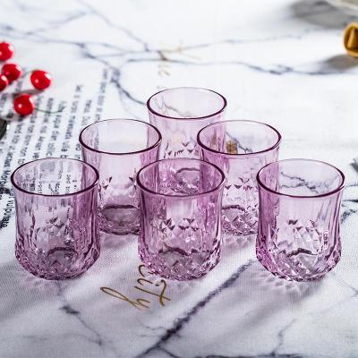 水杯家用玻璃杯子无盖喝水杯烘焙精灵牛奶杯果汁杯客厅茶杯6只套装带拖盘 紫色杯子(6只)