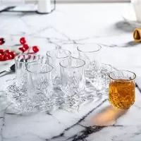 水杯家用玻璃杯子无盖喝水杯烘焙精灵牛奶杯果汁杯客厅茶杯6只套装带拖盘 透明杯子(6只)
