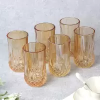 水杯家用玻璃杯子无盖喝水杯烘焙精灵牛奶杯果汁杯客厅茶杯6只套装带拖盘 大号金色钻石杯(6只)