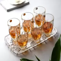 水杯家用玻璃杯子无盖喝水杯烘焙精灵牛奶杯果汁杯客厅茶杯6只套装带拖盘 直杯透明杯子(6只)+托盘