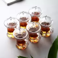 水杯家用玻璃杯子无盖喝水杯烘焙精灵牛奶杯果汁杯客厅茶杯6只套装带拖盘 透明带盖茶杯