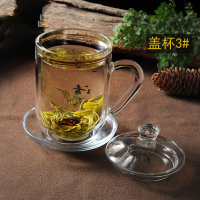 口杯玻璃印花双层家用加厚水晶杯烘焙精灵带盖带把茶具杯泡茶礼品水杯 3#兰静(无茶漏)