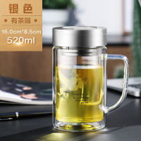 富光(FGA)双层玻璃杯便携带把泡茶杯办公玻璃水杯男大容量家用泡茶杯子 700B-520ml办公杯(新花纹)