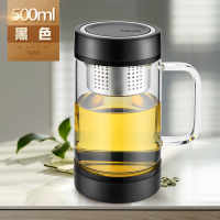 富光(FGA)双层玻璃杯便携带把泡茶杯办公玻璃水杯男大容量家用 格韵单层玻璃杯500ml黑(双盖茶水分离初版本单层玻璃)