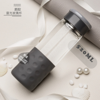 富光(FGA)便携玻璃杯创意随手杯子大容量 男女士情侣带盖过滤ins花茶杯 520ml单层骑士灰