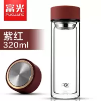 富光(FGA)玻璃杯男女家用便携双层透明水杯带盖磨砂耐热大容量泡茶杯子 320ml红