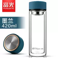 富光(FGA)玻璃杯男女家用便携双层透明水杯带盖磨砂耐热大容量泡茶杯子 420ml蓝色