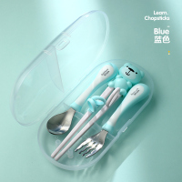 富光(FGA)儿童筷子学习筷宝宝训练筷小孩家用练习筷一段2勺子餐具套装 绿色4件套(学习筷+勺子+叉子+透明收纳盒)