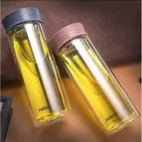富光玻璃杯水杯男双层泡茶杯隔热便携过滤带盖女随手透明杯子定制 白色 320ML