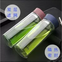 富光玻璃杯水杯男双层泡茶杯隔热便携过滤带盖女随手透明杯子定制 红色 500ML