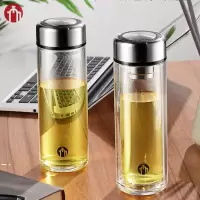 富光双层透明玻璃杯商务加厚滤网泡茶水杯子 368ml