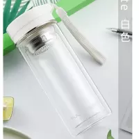 富光玻璃杯双层透明男女便携学生耐热水杯子带盖过滤网泡茶杯定制 白色 280ml