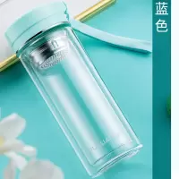 富光玻璃杯双层透明男女便携学生耐热水杯子带盖过滤网泡茶杯定制 蓝色 280ml