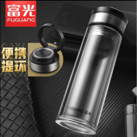 富光玻璃杯大容量双层泡茶杯便携男女士车载透明玻璃水杯定制杯子 蓝色 330ML
