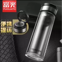富光玻璃杯大容量双层泡茶杯便携男女士车载透明玻璃水杯定制杯子 蓝色 330ML