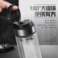 富光玻璃杯大容量双层泡茶杯便携男女士车载透明玻璃水杯定制杯子 黑色 400ML