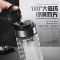 富光玻璃杯大容量双层泡茶杯便携男女士车载透明玻璃水杯定制杯子 黑色 560ML