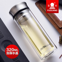 富光玻璃杯双层男女便携创意带盖过滤办公耐热车载茶杯 黑色 320ML