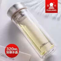 富光玻璃杯双层男女便携创意带盖过滤办公耐热车载茶杯 棕色 320ML
