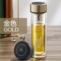 富光(FGA)智能双层玻璃杯男女便携测温带盖泡茶杯加厚水杯子 金色