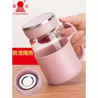 富光(FGA)玻璃杯男女士办公室水杯带把手便携耐热过滤泡茶杯大容量杯子 粉色450ml有滤网