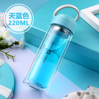 富光(FGA)双层玻璃杯便携可爱单层大水杯简约清新森系男女家用泡茶杯子 天蓝色220ML