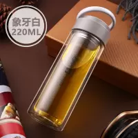富光(FGA)双层玻璃杯便携可爱单层大水杯简约清新森系男女家用泡茶杯子 象牙白220ML
