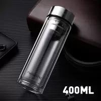 富光(FGA)玻璃杯双层水杯男便携水晶透明带盖家用办公过滤泡茶杯子 400ml双层加厚(自用款)