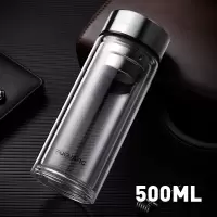 富光(FGA)玻璃杯双层水杯男便携水晶透明带盖家用办公过滤泡茶杯子 500ml双层加厚(自用款)