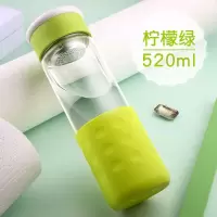 富光(FGA)双层玻璃杯便携可爱单层大水杯简约清新森系男女家用泡茶杯子 柠檬绿520ML(单层)