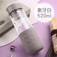 富光(FGA)双层玻璃杯便携可爱单层大水杯简约清新森系男女家用泡茶杯子 象牙白520ML(单层)
