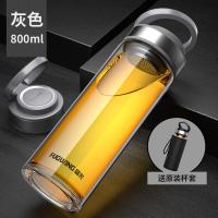 富光(FGA)玻璃杯便携单层泡茶杯男水杯子大容量双层加厚透明 单层800ml灰色+杯套+杯刷