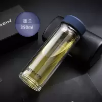 富光(FGA)玻璃杯男女士双层过滤家用带盖便携随手杯耐热泡茶杯定制水杯 350ml墨蓝
