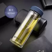 富光(FGA)玻璃杯男女士双层过滤家用带盖便携随手杯耐热泡茶杯定制水杯 420墨蓝