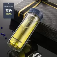 富光(FGA)玻璃杯双层大容量水杯子男女车载便携透明耐热家用过滤泡茶杯 320ml蓝色(送杯套+杯刷)