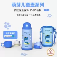 富光(FGA)316儿童保温杯男女便携带吸管不锈钢水杯子学生保温杯水壶 600ml海蓝狮子(送杯套+一杯双盖)