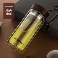 富光(FGA)玻璃杯双层大容量水杯子男女车载便携透明耐热家用过滤泡茶杯 500ml棕色(送杯套+杯刷)