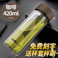 富光(FGA)玻璃杯便携双层水杯透明男女车载办公家用随手茶杯子  咖啡色