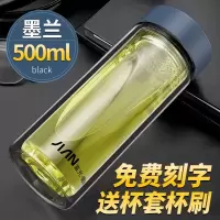 富光(FGA)玻璃杯便携双层水杯透明男女车载办公家用随手茶杯子 500ml蓝色