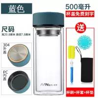 富光(FGA)玻璃杯双层隔热茶杯男女家用便携随手水杯透明杯子印字 蓝色500ML(经典款)