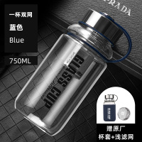 富光(FGA)玻璃杯大容量透明水杯男女号茶杯带盖创意便携杯子 蓝色大容量750ml-茶水分离款
