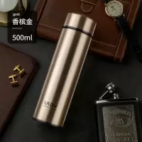 富光(FGA)保温杯男便携不锈钢水杯女学生车载弹跳盖杯子大容量定制刻字 金色-500ml(直杯)