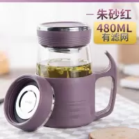 富光(FGA)玻璃杯女便携水杯带把办公杯子耐热带盖过滤网泡茶家用 [定制款]朱砂红480ml(有滤网/密封旋盖/送杯刷)
