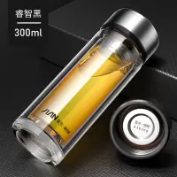 富光(FGA)玻璃杯双层隔热水杯子车载家用便携男女透明泡茶杯 黑色300ml