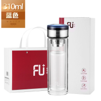 富光(FGA)高端FU+泰系列双层玻璃杯带盖便携家用随手杯过滤泡茶水杯子 蓝色双层310ml