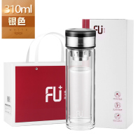 富光(FGA)高端FU+泰系列双层玻璃杯带盖便携家用随手杯过滤泡茶水杯子 银色双层310ml